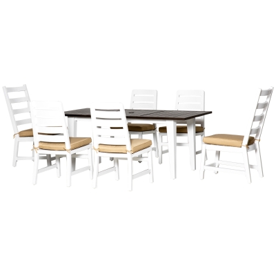 Outsunny 7 PC Aluminium Outdoor Dining Furniture Set with Umbrella Hole & Seat Cushion