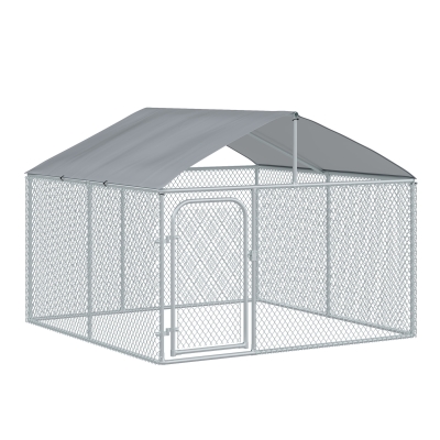 PawHut 7.5' x 7.5' Large Outdoor Dog Kennel w/ Galvanized Steel Fence with Cover