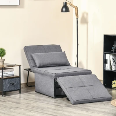 HOMCOM 4-in-1 Folding Sofa Bed with Retractable Footrest, Gray