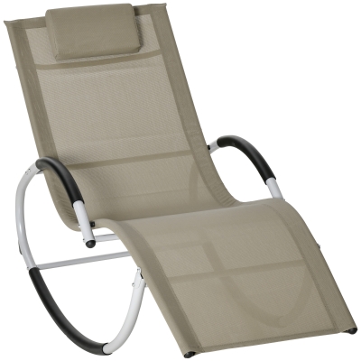 Outsunny Rocking Chair, Patio Chaise Garden Sun Lounger with Steel Frame, Sand