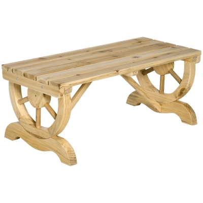 Outsunny 2-Person Wooden Outdoor Garden Patio Bench w/ Wagon Wheel Style Legs, Natural