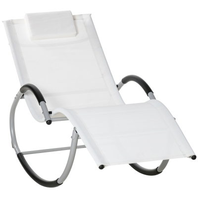 Outsunny Rocking Chair, Patio Chaise Garden Sun Lounger Outdoor Steel Frame White