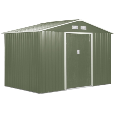 Outsunny 9' x 6.5' x 6.5' Outdoor Backyard Garden Tool Shed with Double Sliding Doors, 4 Air Vents, and Steel Frame, Green