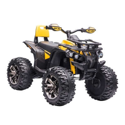 Aosom 12V Kids Recharging Ride-on Electric ATV Quad w/ Realistic Headlights Wide Wheel, Yellow