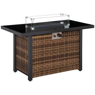Outsunny Outdoor Propane Gas Fire Pit Table 50000 BTU Electric Ignition Gas Firepit, Brown