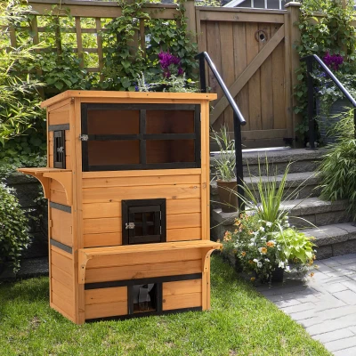 PawHut Outdoor 3-Tier Cat House, Weather Resistant
