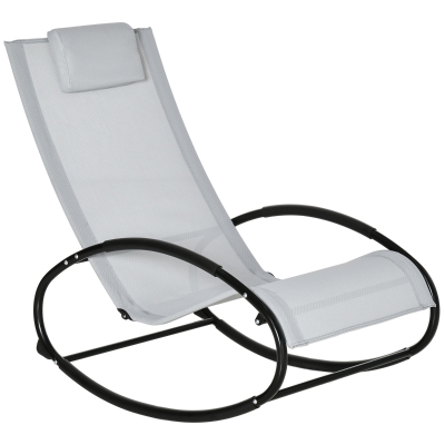 Outsunny Outdoor Patio Rocker Chair w/Removeable Pillow & Safety Stoppers, Grey