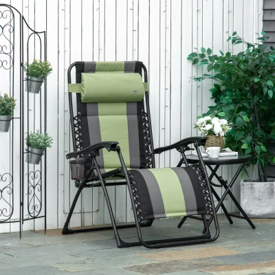Outsunny XL Zero Gravity Recliner, Padded Patio Chair, Green