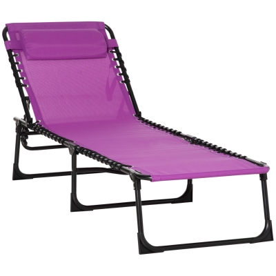 Outsunny Foldable Beach Chaise Lounge, 4 Adjustable Positions Sleeping Bed, Purple