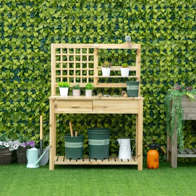 Potting Bench Table 41.25" x 16.5" x 55.75" Natural Wood