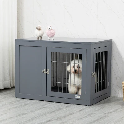 PawHut Dog Crate End Table, Double Doors for Small/Medium Dogs