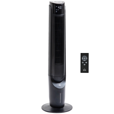 HOMCOM Ice Cooling Tower Fan, Standing Oscillating Fan with 3 Speeds, 4 Modes, 12 Hour Timer, LED Display and Remote Control for Bedroom, Office or Living Room, Black