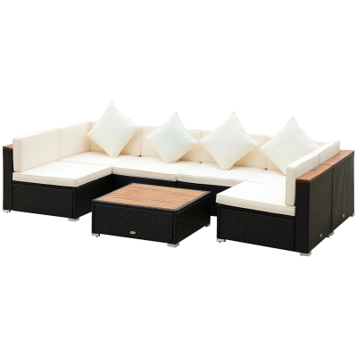 Outsunny 7-Piece Patio PE Rattan Sofa Set, Wicker Woven Garden Outdoor Furniture