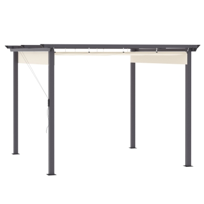 Outsunny 10' x 10' Aluminum Pergola Patio Gazebo w/ Retractable Canopy, Cream White