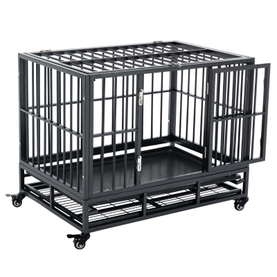 PawHut Heavy Duty Dog Crate Kennel Cage Pet Playpen Metal w/ Tray Caster