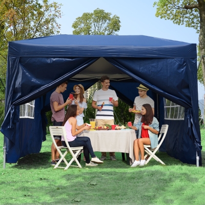 Outsunny 10'x10' Outdoor Pop Up Party Tent Wedding Gazebo Canopy with Carrying Bag (Blue)