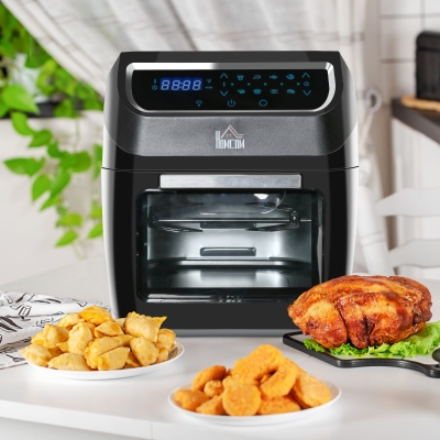 HOMCOM Air Fry Oven, 12Qt 8 In 1 Countertop Oven Combo with Air Fry, Roast, Broil, Bake and Dehydrate, 1700W with Accessories and LED Display, Black