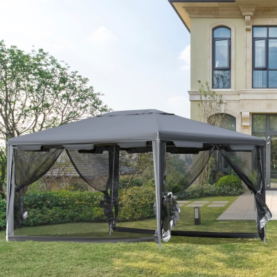 Outsunny 10x13ft Gazebo Party Tent Outdoor Canopy Garden Sun Shade w/ Mesh Sidewalls Grey