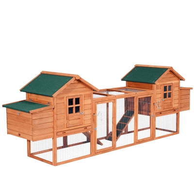 PawHut 124" Dual Chicken Coop Wooden Large Chicken House Rabbit Hutch Hen Poultry Cage Backyard with Outdoor Ramps and Nesting Boxes