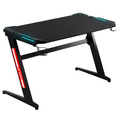 HOMCOM 47" Z-Shaped Computer Office Gaming Desk w/ LED Lighting Strips & Headphone Hook