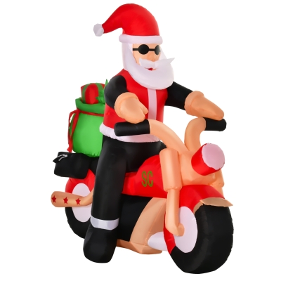 HOMCOM 5' H Christmas Holiday Yard Inflatable Outdoor Light Up LED Decoration Santa Claus Riding a Motorcycle