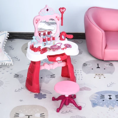 Qaba Kids Vanity Set, Princess Makeup Table with Lights & Stool