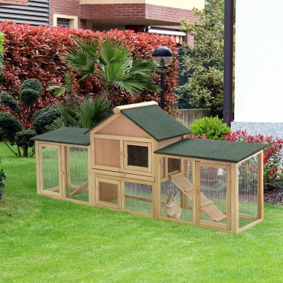 PawHut 83" Deluxe XL Wooden Rabbit Hutch, 2-Story with Run