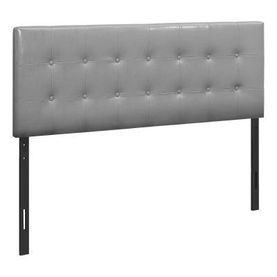 Monarch Queen Size Button Tufted Headboard with Leather-Look Upholstery - Grey