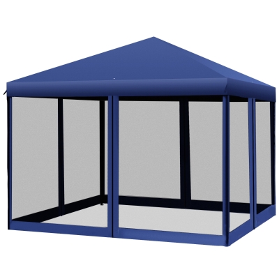 Outsunny 10' x 10' Pop-Up Canopy Party Tent Gazebo Canopies w/ Mesh Walls