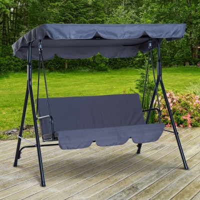 Outsunny Metal 3-Seater Porch Swing with Stand Outdoor Patio Swing with Canopy Cushioned Garden Lounger Grey