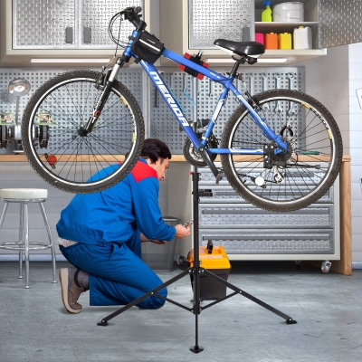 HOMCOM Bike Repair Work Stand Adjustable Telescopic Arm 70.75" Rack Tool Tray Cycle