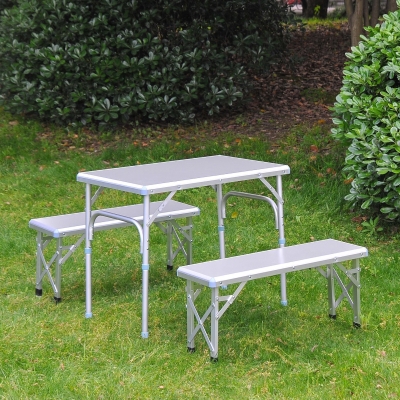 Outsunny Aluminum Adjustable Outdoor Patio Folding Picnic Table Bench Set for Camping Party BBQ with 4 seats