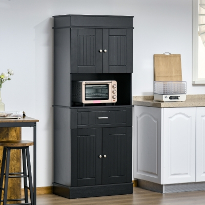 HOMCOM 72" Kitchen Buffet with Hutch, Freestanding Pantry, Cupboard with Utility Drawer, 2 Door Cabinets and Countertop, Black Wood Grain