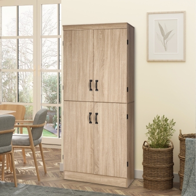 HOMCOM 70" 4-Door Kitchen Pantry, Freestanding Storage Cabinet, 6-tier Cupboard with Adjustable Shelves for Living Room, Natural