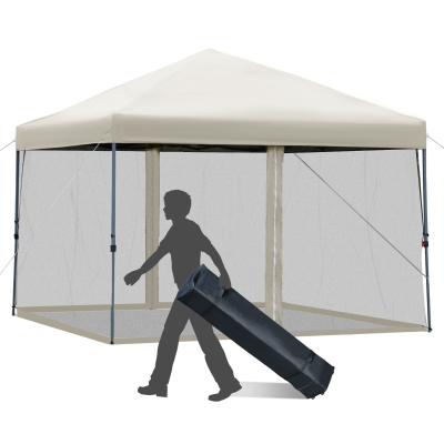 Outsunny 10' x 10' Outdoor Pop Up Canopy Tent Gazebo w/ Adjustable Legs Sidewalls Beige