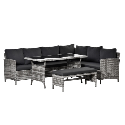 Outsunny 4 Piece Outdoor Patio Rattan Wicker Dining Table Bench Patio Furniture Sofa