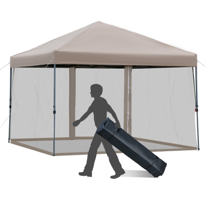 Outsunny 10' x 10' Outdoor Pop Up Canopy Tent Gazebo w/ Adjustable Legs Sidewalls Khaki