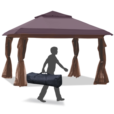 Outsunny 12' x 12' Outdoor Pop-Up Tent Canopy w/ Adjustable Legs Handy Bag Dark Brown
