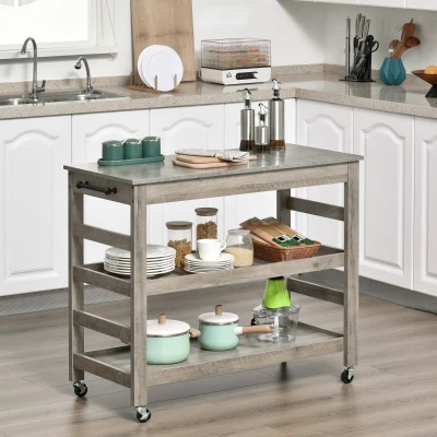 HOMCOM Rolling Kitchen Cart, Stainless Steel Top