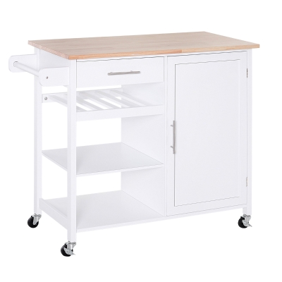 HOMCOM Rolling Kitchen Island Cart with Large Countertop, Display Wine Rack, Large Storage Cabinet and Towel Bar