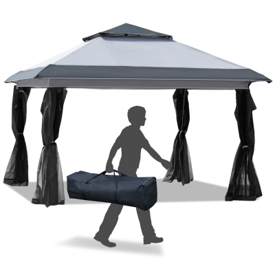 Outsunny 12' x 12' Outdoor Pop-Up Tent Canopy w/ Adjustable Legs Handy Bag Grey