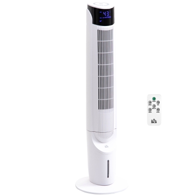 HOMCOM Air Cooler, Evaporative Ice Cooling Tower Fan w/ Remote Control, White