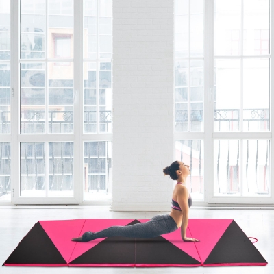 Soozier 4'×10'×2'' Folding Gym Exercise Mats Gymnastics Home Aerobics Stretching Yoga Mat Pink / Black Triangle Pattern