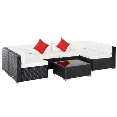 Outsunny 7-PC Patio Furniture Set Modern Low Back Rattan Sofa Outdoor Sectional