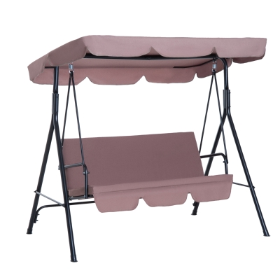 Outsunny Steel Outdoor Porch Swing Lounge Chair 3 Person with Top Canopy - Brown