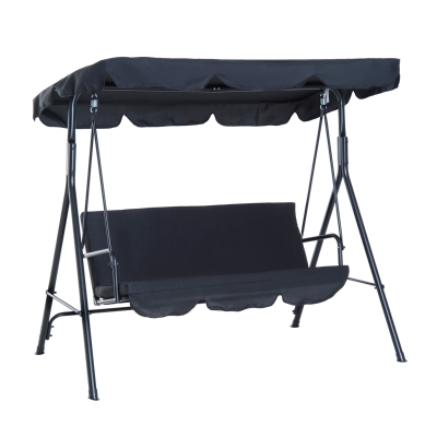 Outsunny Steel Swing Chair Outdoor Slight Fabric Porch 3 Person with Adjustable Weather-Resistant Canopy & Durable Build - Black