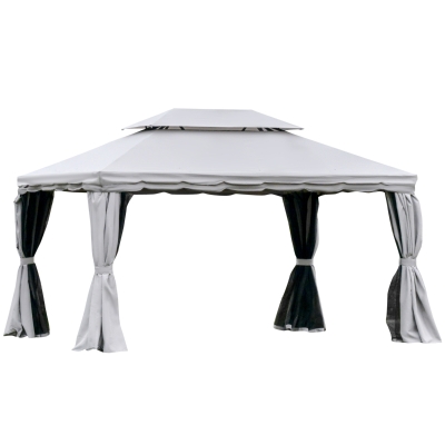 Outsunny 13' x 10' Outdoor Patio Gazebo Canopy with 2-Tier Polyester Roof, Vented Mesh Sidewall, & Aluminum Frame - Grey
