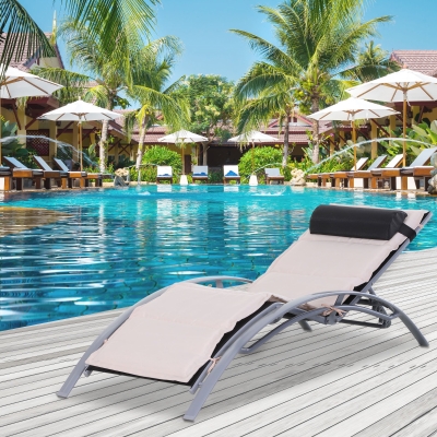 Outsunny Adjustable Patio Reclining Outdoor Chaise Lounge Chair with Cushion and Pillow (Black)