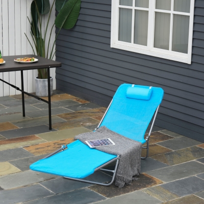 Outsunny Adjustable Back Relaxer Sun Bed Garden Lounger Recliner Chair Furniture Blue
