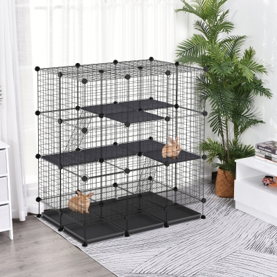 PawHut DIY Pet Playpen Cage for Kitten Bunny Chinchilla Small Animals with Trays Steel
